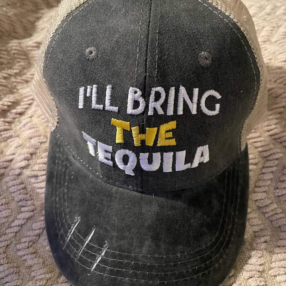 Gray and Tan Trucker Hat with Embroidery